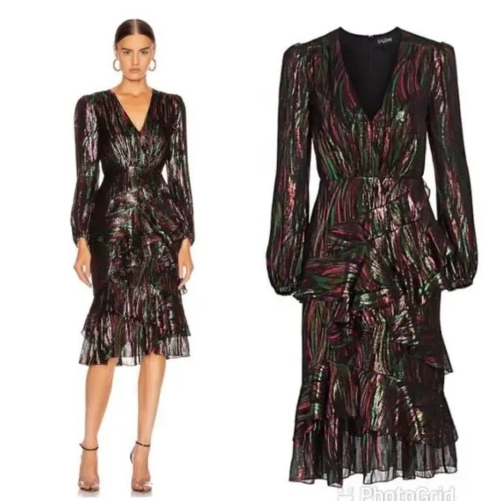 SALONI
Alya Ruffled Metallic Fil Coupé Silk-blend Chiffon